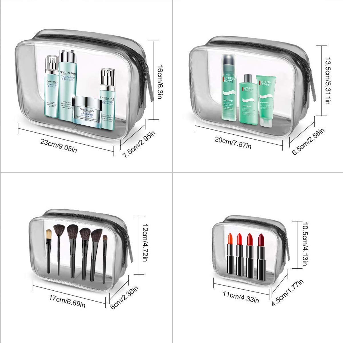 Meowoo Clear Cosmetic Bag, 4 Pcs Waterproof PVC Zippered Toiletry Carry Pouch Portable Makeup Bag Organizer Bag Set for Travel, Bathroom and Organizing (transparent)