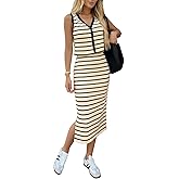 EXLURA Women Summer 2 Piece Skirt Sets Cotton Button V Neck Tank Top Matching Bodycon Midi Dress Beach Vacation Outfits 2026