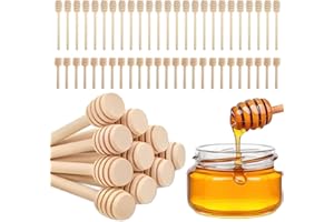 FHUIEWRY 50 Pcs Wooden Honey Dippers Set, Honeycomb Stick Honey Stirrer Stick for Honey Jar Dispense Drizzle Honey and Weddin