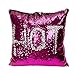 BeneU 16 x 16 inch Double Colors Reversible Sequin Mermaid Pillow Cover, Glitter Sofa Cushion Case - Rose red & Silver