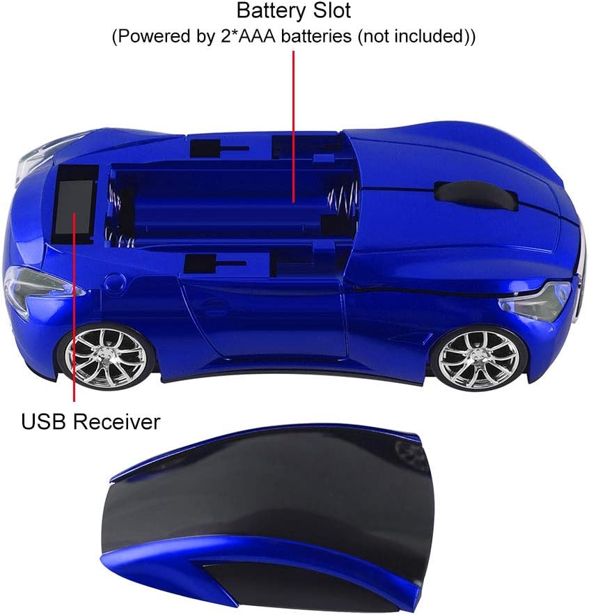 3C Kingdom Cool Sports Car Shaped Wireless Mouse 1600DPI 3 Button Portable Optical Office Cordless Mice with USB Receiver for PC Computer Laptop Gift (Blue) - Image 5