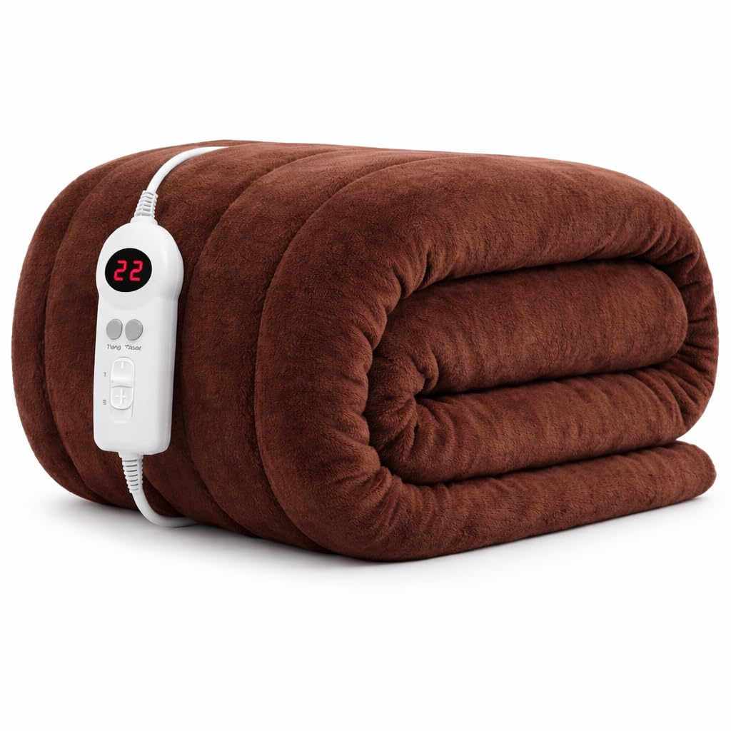 Homefront Electric Heated Throw Over Blanket, Brown, Digital Control, Machine Washable, Ultra Soft, Cosy Finish (Brown, 120 X 160cm)
