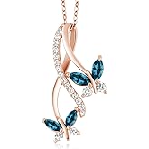 Gem Stone King 18K Rose Gold Plated Silver Marquise London Blue Topaz Butterfly Pendant Necklace For Women (1.49 Cttw, Gemstone Birthstone, with 18 Inch Chain)