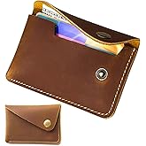 Leather Credit Card Holder,Genuine Cardholder Wallet for Men and Women,Slim Card Case with Snap Closure,Hand Made Envelope Wallet,Pocket Minimalist Wallet,Retro Small Cash Pouch in Daily Use