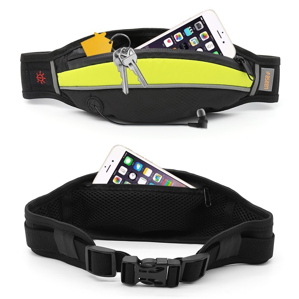 LED Runner Waist Pack, USB Rechargeable Neon Fanny Pack with Earphone Hole, Adjustable Waist Belts For Men & Women to Hold Phones, Keys, Money When Running, Hiking, Jogging