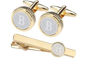 GWD Mens Cufflinks Tie clips set Set Shirt Classic Initials Alphabet A-Z Gift Box