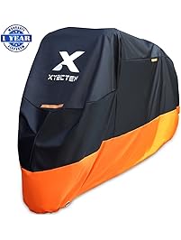 XYZCTEM Motorcycle Cover &ndash; All Season Waterproof Outdoor Protection &ndash; Precision Fit for 108 inch Tour Bikes, Choppers and Cruisers &ndash; Protect Against Dust, Debris, Rain and Weather(XXL,Black& Orange)