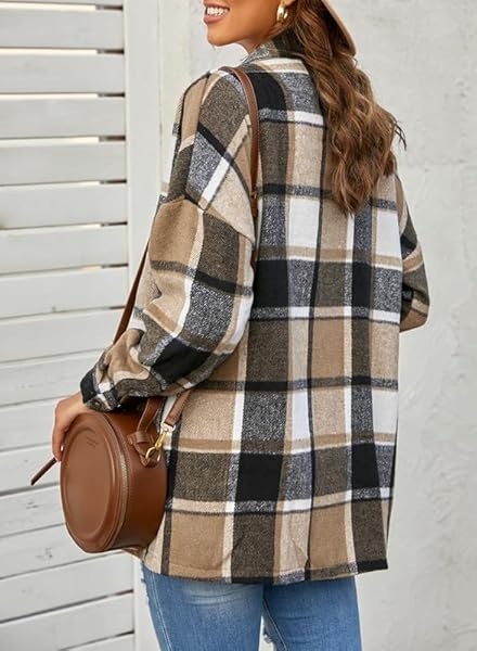 SHEWIN WOMENS PLAID FLANNEL SHACKET JACKET CASUAL LONG SLEEVE BUTTON UP SHIRTS COAT TOPS FALL CLOTHES FOR WOMEN 2024,US 4-6(S),YELLOW
