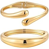 Yowivon Gold Bangles Bracelet for Women, Irregular Chunky Gold Bracelet Teardrop Wave Twisted Hinged Open Bangle Bracelets, Non Tarnish 18K Gold Plated Thick Cuff Bracelets Trendy Jewelry Gifts