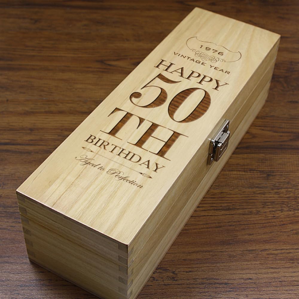 English Pewter Company Sheffield, England Unique Personalised 50th Birthday Gift - Luxury Wooden Wine Champagne Whisky Box Satin Lined [HING07]