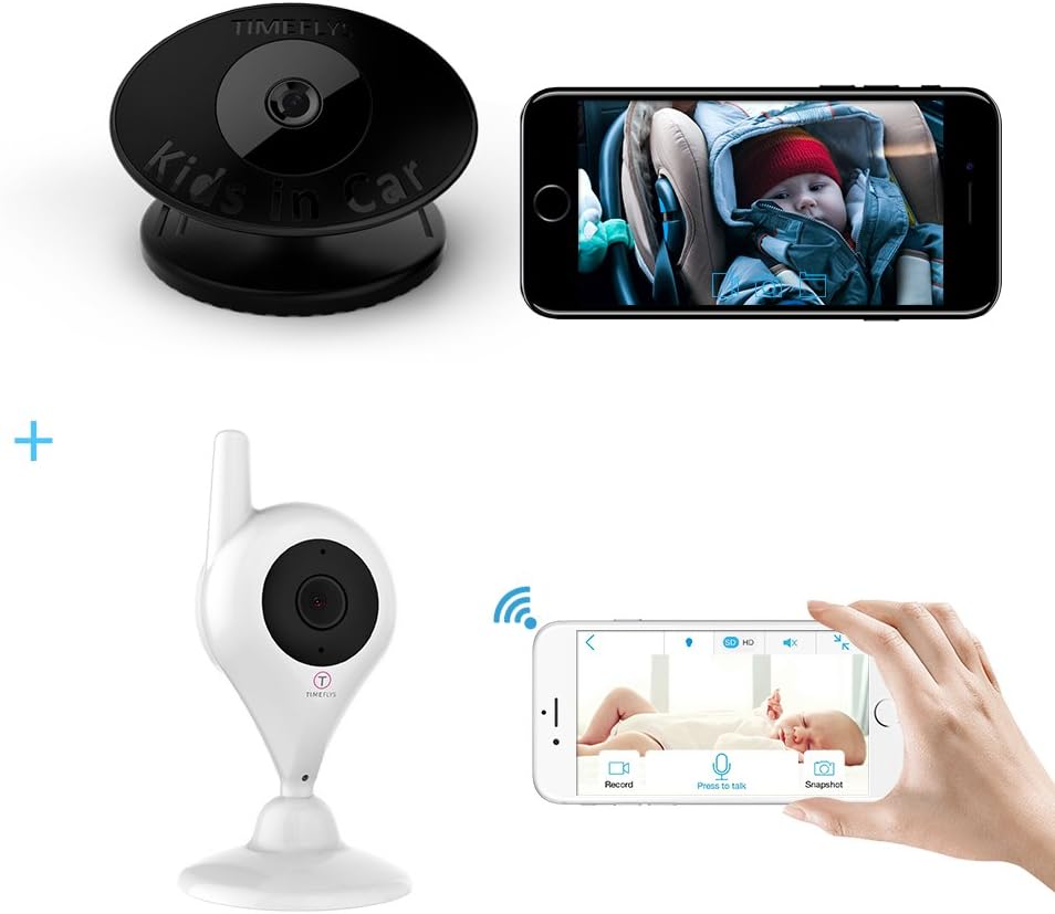 TimeFlys Car and Home Monitors i600X 2 Cameras One for Kids in Car Electronic Baby Mirror The Other for Home Surveillance Photo and Video Recording