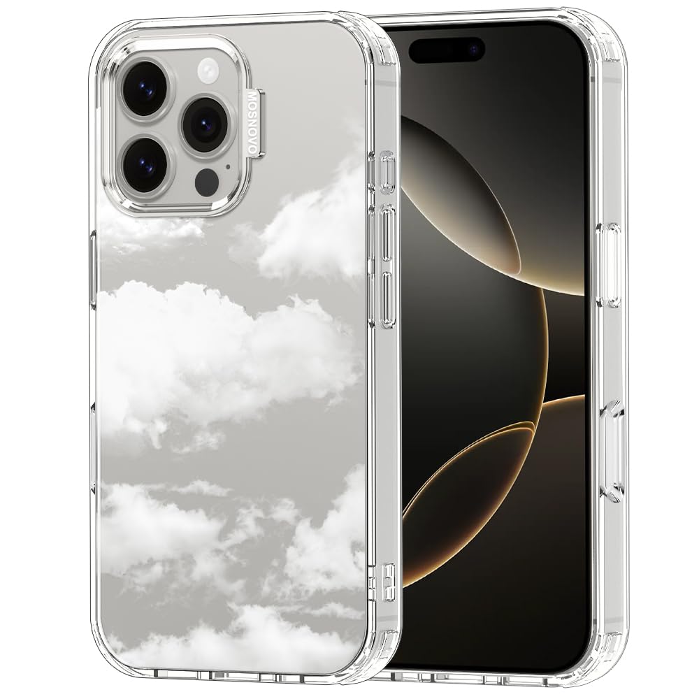 MOSNOVO Case for iPhone 16 Pro Max, [Buffertech 6.6ft Military-Grade Drop Protection] [Anti Peel Off Tech] Clear TPU Bumper Phone Case Cover Design - Cloud