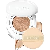 EITHER& Glow Pixel Cushion, 62% Skincare-Infused Foundation for Radiant Glass Skin, No Oxidation, 100H Long-Wear, Lightweight Buildable Korean Cushion (23P Amber, 12g)