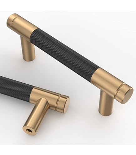 Asidrama 10 Pack Knurled Matte Black And Champagne Bronze Kitchen Cabinet Knobs Dresser Knobs Drawer Knobs Single Hole Cabinet T Bar Pull Handles Kitchen