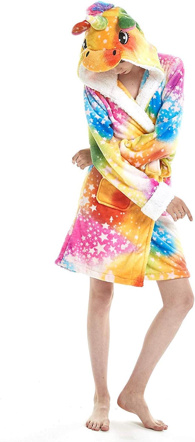 Unicorn Robe Soft Bathrobe Fleece Novelty Sleepwear Comfortable Loungewear for Adult&Kids