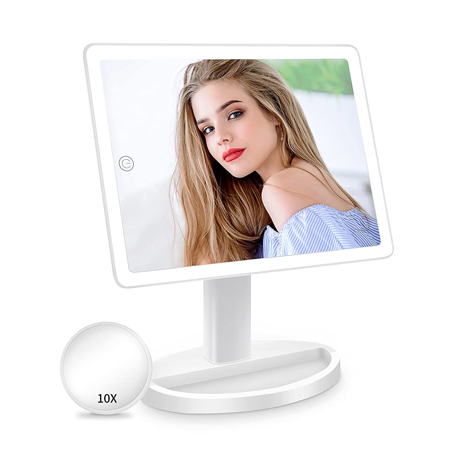 Funtouch Large Lighted Vanity Makeup Mirror with 88 LED, 360 Rotation Touch Screen, 10X Magnification Portable Tabletop Cosmetic Make Up Mirror