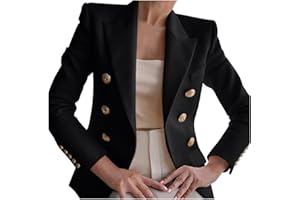 Womens Casual Blazer Jacket Gold Button Long Sleeve Work 0ffice Blazer Lapel Business Open Front Jacket