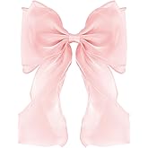 Large Hair Bow Clips for Women, Pink Bow Hair Barrettes with Long Tail French Hair Ribbon Clips Hair Accessories for Girls (Light Pink)