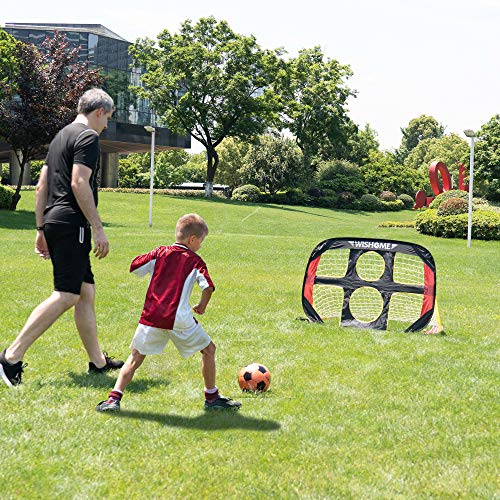 WisHome 4FT 2 in 1 Pop Up Kids Soccer Goal Portable Kids Soccer Net, Easy Score Football Indoor/Outdoor Shooting Practice Goal for Backyard/Park Play with Round Zipper Backpack(L09)