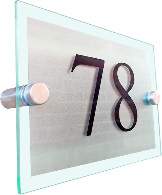 Amazon Com Modern House Sign Plaque Door Number Glass Effect Acrylic Silver Back Home Kitchen