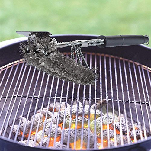 Vestaware Grill Brush with Scraper,BBQ Grill Accessories- 3-In-1 Barbecue Grill Cleaning Brush with Triple Wire Bristles Head to Cleaning Each Corner Fast,Clean Safe & Perfect for All Grills