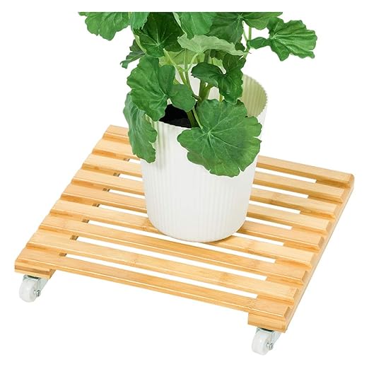 Estantería de Flores Base de Maceta de bambú con polea móvil, con ...