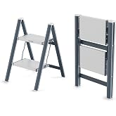 WOA WOA 2 Step Ladder, 300lbs Load, 17'' Top Step, Stormy Blue | 7ft Reach; 7.9'' Wide Pedals; Anti-Slip Feet Grip Wood, Tile, Carpet; Rigid Aluminum Steps; No Assembly; Ready From Box.