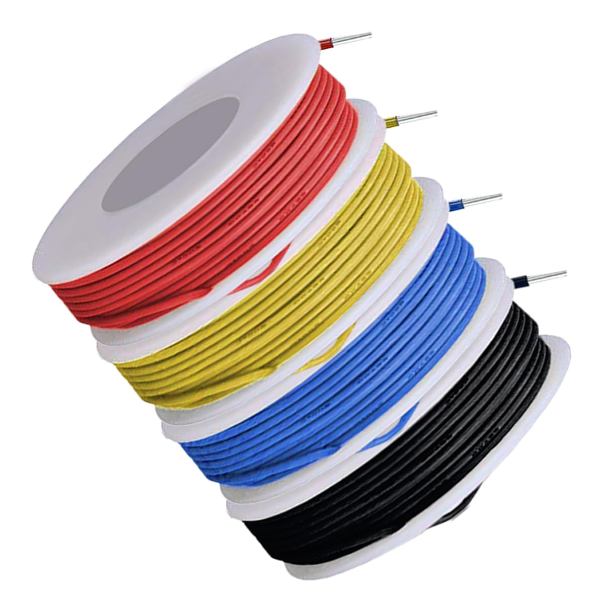 MKBKLLJY 26 Gauge Solid Copper Wire, 300V PVC Insulation, 4 Colors (Red, Yellow, Blue, Black), 5m/16.4ft Each, for Electronics DIY & Compatible Devices Requiring 26AWG Wire
