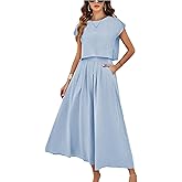 Mingzhu Womens 2 Piece Outfits Skirt Set Summer Casual Cap Sleeve Crop Tops Maxi Dress Sets with Pockets