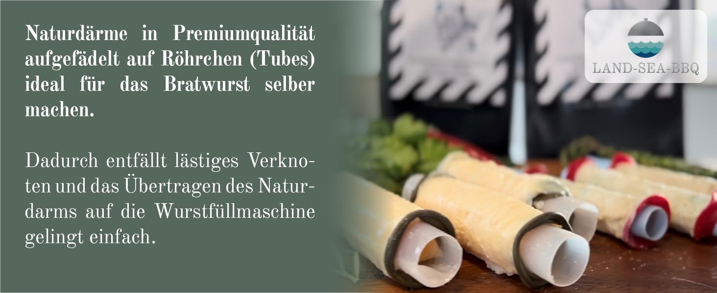 Schweinedarm 28/30 mm 18 Meter in Premiumqualität 1A getubed auf Röhrchen von LAND-SEA-BBQ. Ideal für die Herstellung selbstgemachter Würstchen. 4