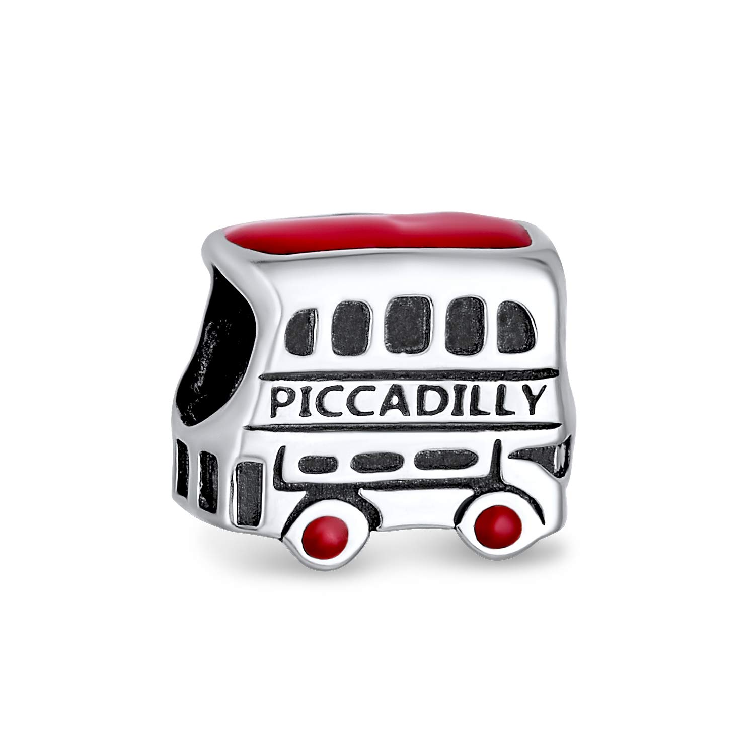 Bling Jewelry Travel Tourism England UK London Piccadilly Double Decker Bus Charm Bead For Women Teen Oxidized .925 Sterling Silver Fit European Bracelet