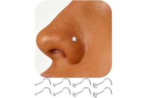 316L Surgical Steel 20g Nose Studs Hypoallergenic - Diamond-Like Sparkle Cubic Zirconia Corkscrew Nose Rings 8Pcs, For Men: 8