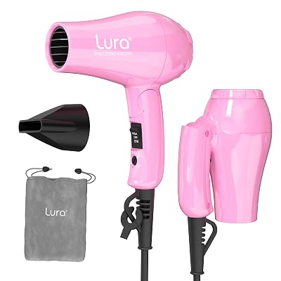Foldable Travel Hair Dreyr Mini:Dual Voltage Small Lightweight Blow Dryer for International Travel,1200w Compact Pink Hairdryer with Concentrator and Travel Bag(Hot Pink)