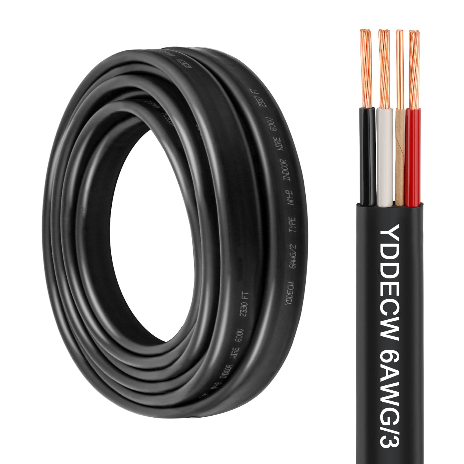 Photo 1 of YDDECW 6/3 NM-B Wire with Ground - 10FT 6 Gauge Non-Metallic Sheathed Cable Pure Copper 6 AWG 3 Conductor Residential Indoor Wire for Outlets, Switches and Other Loads etc.