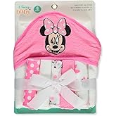 Cudlie Accessories Disney Baby Minnie Mouse Hooded Towel with 5 Piece Washcloth Set, Cute Face Print, GS71797 Pink One Size