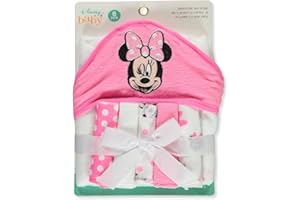 Cudlie Accessories Disney Baby Minnie Mouse Hooded Towel with 5 Piece Washcloth Set, Cute Face Print, GS71797 Pink One Size