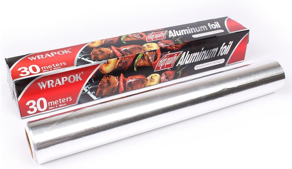 WRAPOK 1 x Tin Aluminum Kitchen Foil Roll Catering Baking Food Service Cooking Foil for BBQ Cooking, Grilling, Roasting - 30 cm x 30 m - Image 3