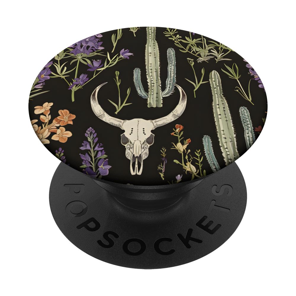 Salvia Flower Aztec Pattern Boho Cow Skull PopSockets Swappable PopGrip