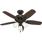 Hunter 42 inch Indoor Ceiling Fan with LED Lights - Bronze Ceiling Fan with Pull Chain, For Bedroom or Living Room, Standard 