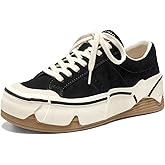 BEAU TODAY Platform Sneakers for Women, Womens Fashion Sneakers, Lace Up Casual Leather Sneakers, Breathable Comfort Walking Shoes
