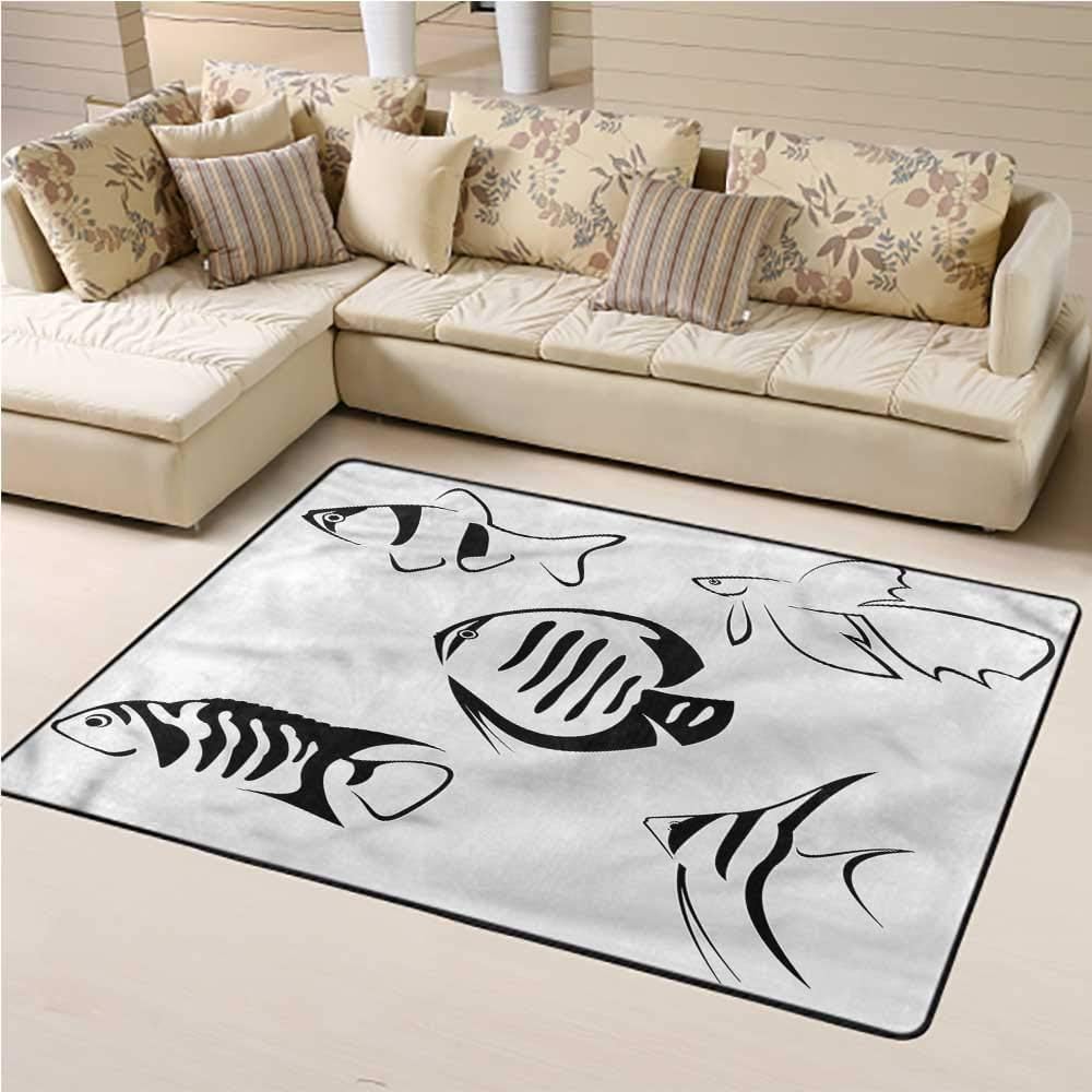 Area Rug Ocean, Flock of Fish Sketchy Art Large Classical Carpet for Living Room Kids Room 3 x 5 Feet