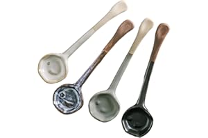 Ceramic Spoons, Coffee Scoop Set of 4, 6-inch Vintage Elegant Ceramic Spoons with Long Handle Retro Rustic Reusable Tea Scoop