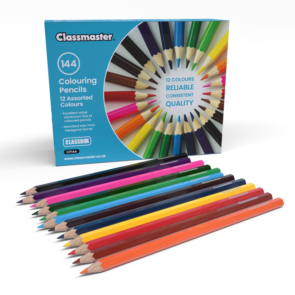 Classmaster Colouring Pencils for Adults & Kids, Assorted Coloured Pencils, Long-Lasting & High Quality Colouring Pencils for Children, Softer Leads for Perfect Colour Laydown, Pre-Sharpened - 144PK