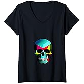 Womens Sugar Skull V-Neck T-Shirt