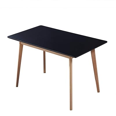 GreenForest Rectangular Dining Table with Solid Wood Legs, Black