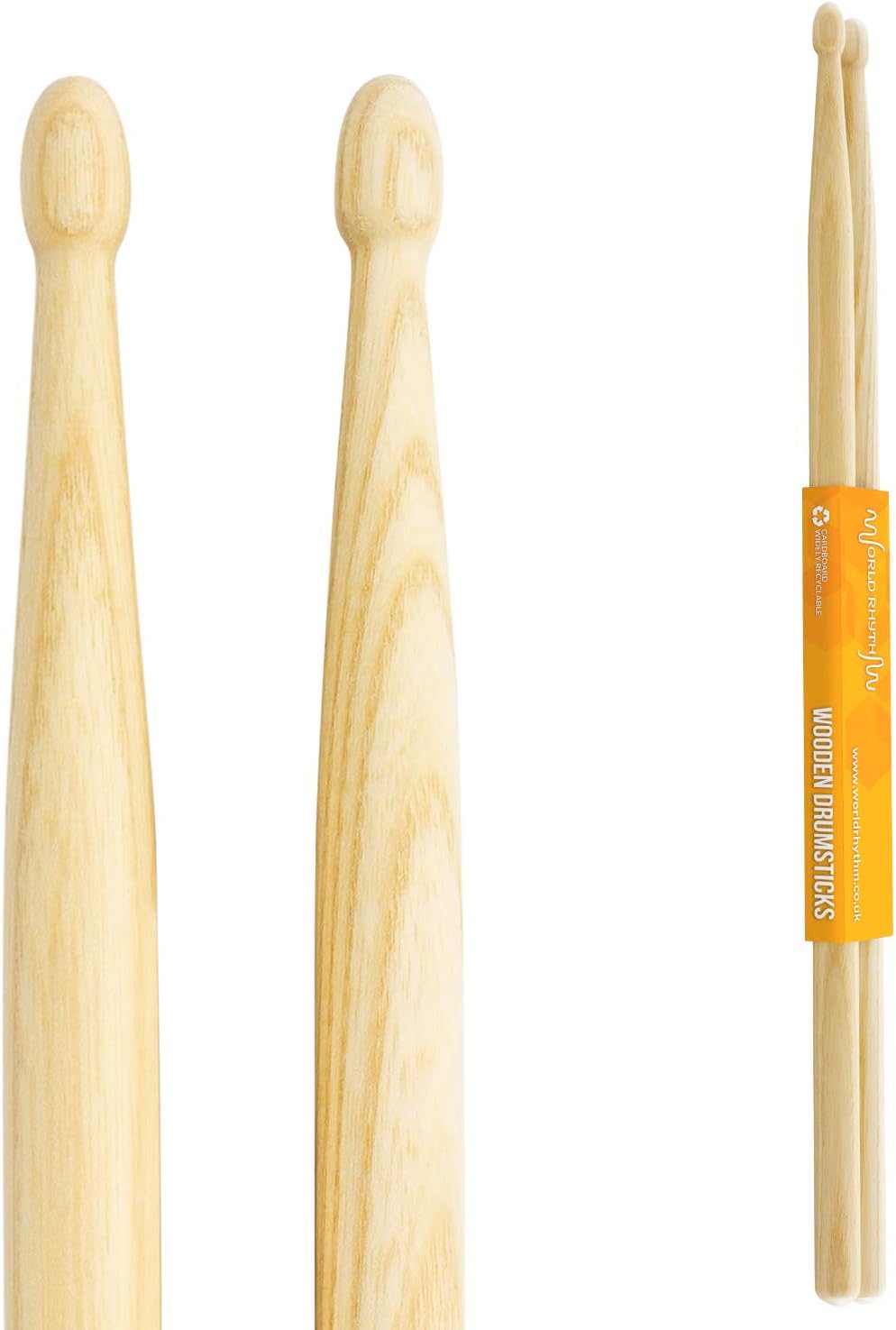 World Rhythm Drumsticks 5A by World Rhythm - Wood Tip Pair of 5A Hickory Drum Sticks, natural, Single Pair