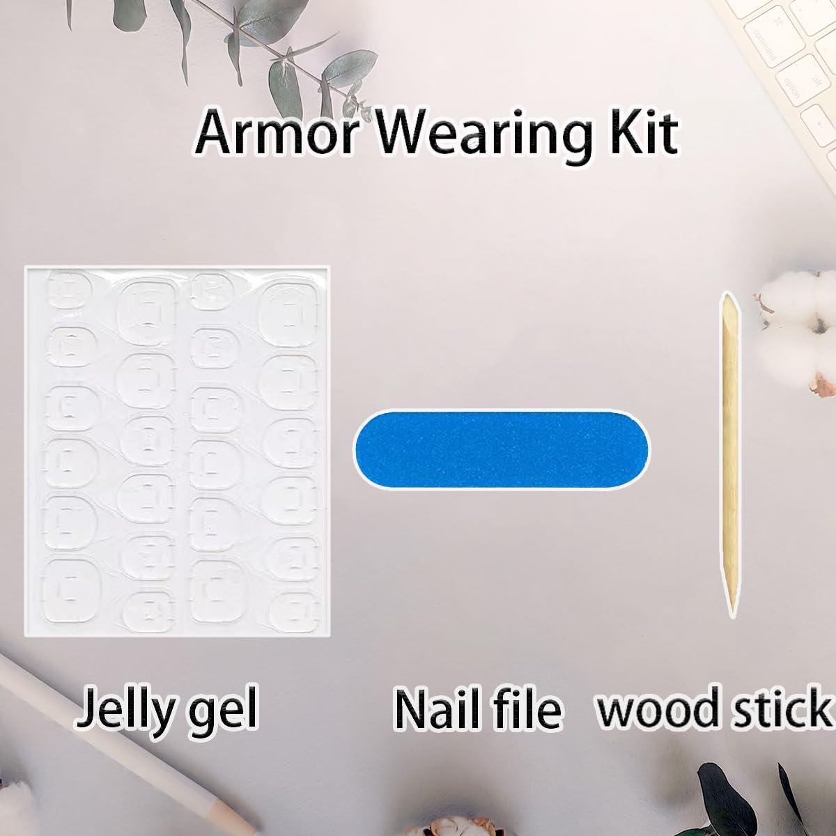 24pcs French Tip Press on Nails Short Square Fake Nails White Flower with Star Rhinestones Design Glitter False Nails Luxury Nail Charms Crafts White Stripes Glue on Nails for Women DIY Nails Kit - Image 6