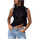 Floerns Women's See Through Sleeveless Shirts Sheer Mesh Hanky Hem Ruched Y2k Tank Top
