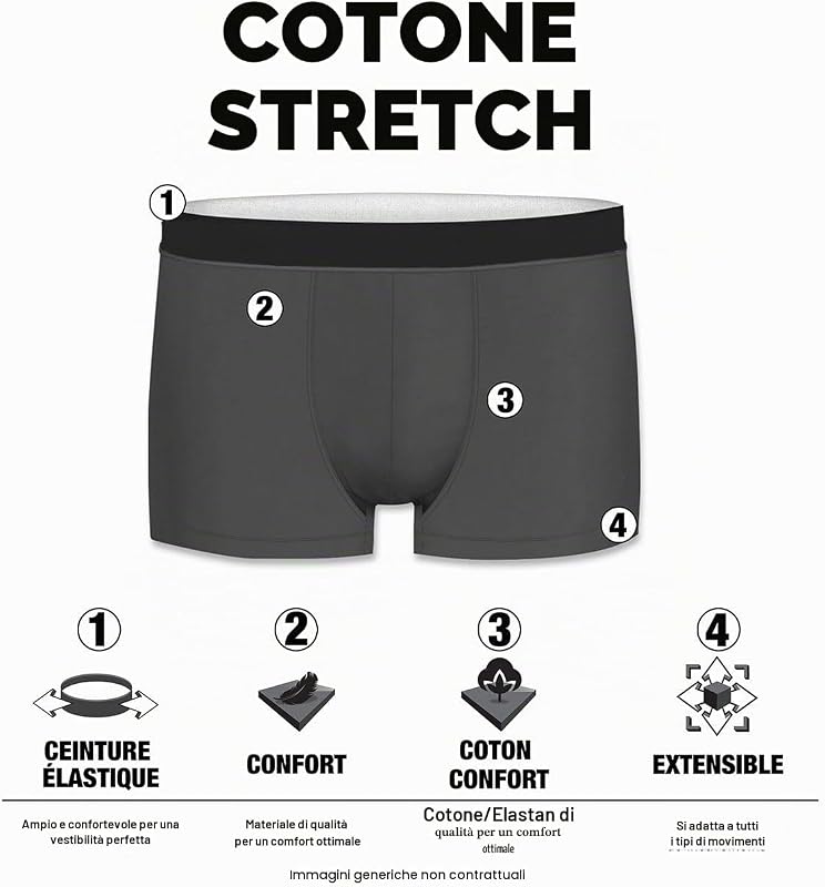Mutande Boxer Uomo Cotone, Set da 4, Nero B2 (L)