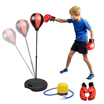 Punchingball Boxen Set mit Boxhandschuhen & Pumpe für Kinder Jugend höhenverstellbar von 80 bis 115 cm